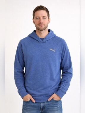 Puma Blue Hoodie Cotton Pullover Sweatshirt Silver Logo Size L Casual Unisex